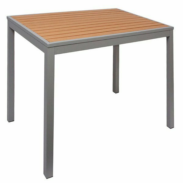 Bfm Seating BFM Longport 35'' Square Silver Aluminum Bolt-Down Standard Height Table with Synthetic Teak Top 163PH3535TKS